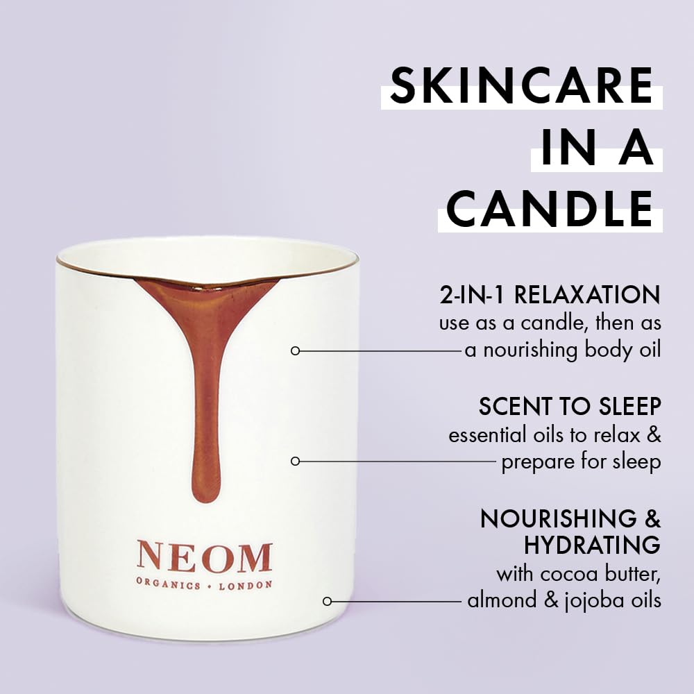 NEOM - Intensive Skin Treatment Candle | 4.93 Fl Oz (140gr) | Lavender, Chamomile & Patchouli | Massage Oil Candle for Sleep | 100% Natural Fragrances | Nourish & Soften | Signature Sleepy Scent