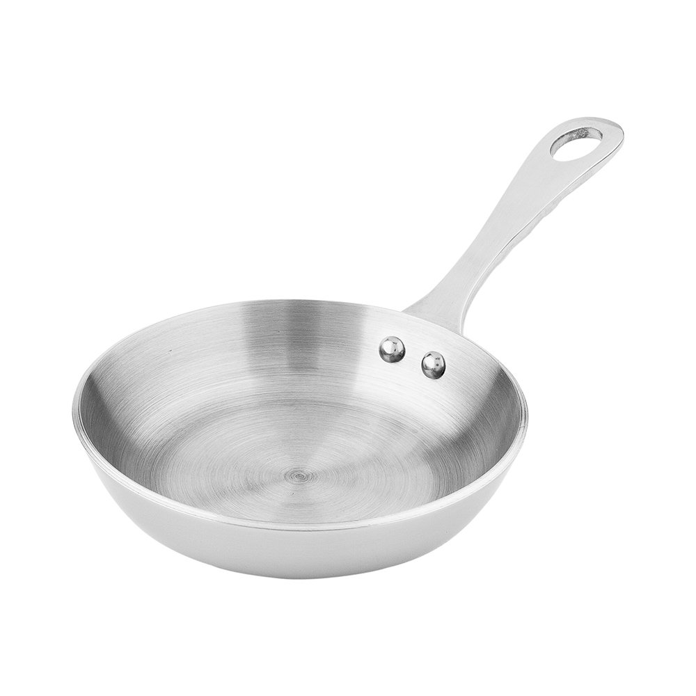 Restaurantware 4 Inch Mini Frying Pan 1 Round Egg Pan - With Handle Dishwasher Safe Silver Stainless Steel Small Frying Pan Hanging Hole For Scrambles Appetizers Or Desserts