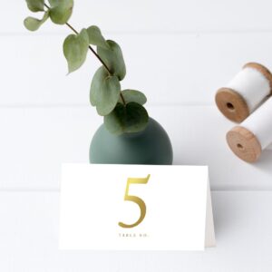 Andaz Press Table Tent Place Cards, Metallic Gold Ink Print, Table Number, 20-Pack, Gold Table Numbers Table Tent Numbers For Table Paper Numbers