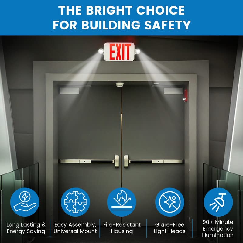 Ciata Lighting Emergency Exit Lights with Battery Backup - High Visibility Fire Exit Signs - Universal Emergency Lights for Business or Residential - Rechargeable Exit Sign Battery Included