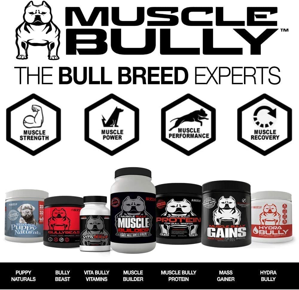 Muscle Bully Protein Supplement for Dogs - Supports Muscle Growth, Size and Recovery. Formulated for Bull Breeds (Pit Bulls, American Bullies, French Bulldogs & Bulldogs) (60 Servings)