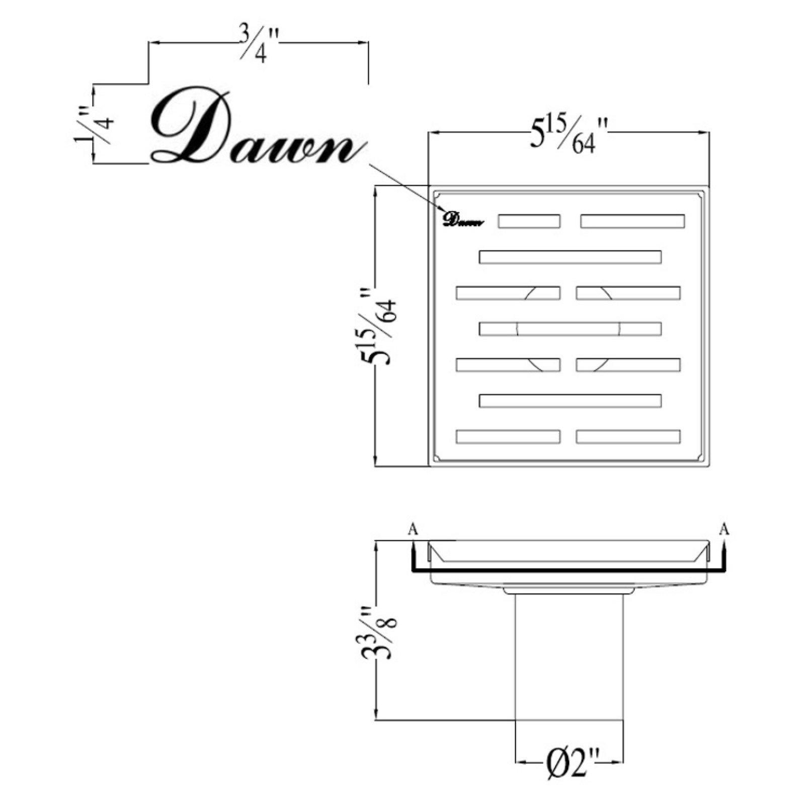 Dawn LAN050504 Amazon River Series - Square Shower Drain (Stamping Technique & Press in the Base), 5" L