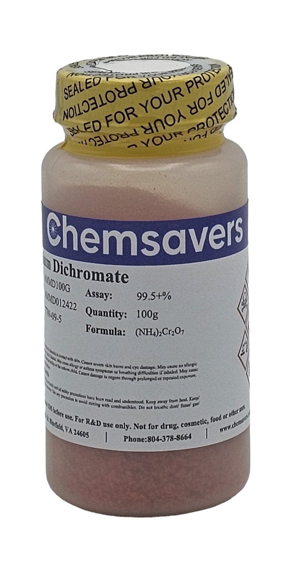 Ammonium Dichromate, ACS, 99.5+%, Certified, 100g