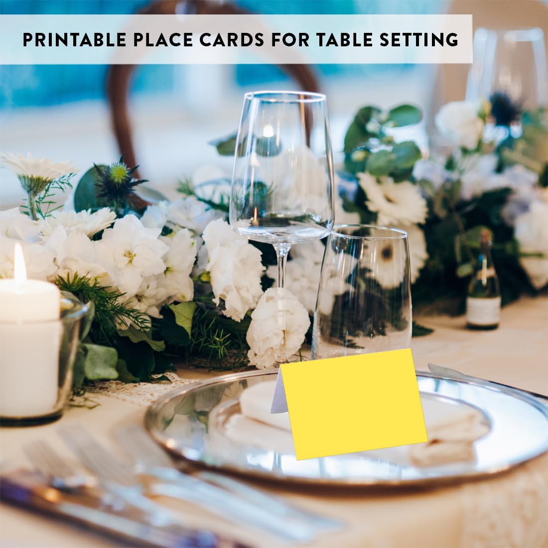 Andaz Press Table Tent Printable Place Cards, Yellow 20-Pack, Seat Placement Cards Blank Place Cards Table Settings Name Cards for Baby Bridal Wedding, School Graduation Food Cards Yellow Place Cards