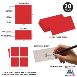 Andaz Press Table Tent Printable Place Cards, Red 20-Pack, Seat Placement Cards Blank Place Cards For Table Settings Name Cards for Bridal Wedding Shower, School Graduation Food Cards Red Card Table