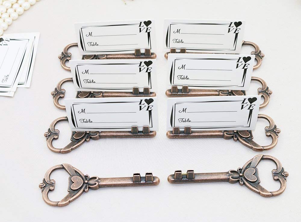 40pcs Multi Function Antique Skeleton Key Heart Shaped Bottle Opener Place Card Holder Wedding Favor Rustic Decoration