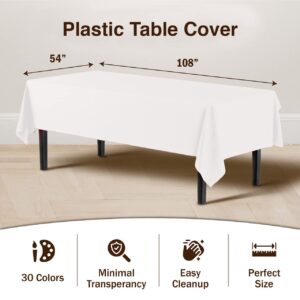 Exquisite 12-Pack Premium Plastic Tablecloth 54 Inch. x 108 Inch. Rectangle Table Cover-White