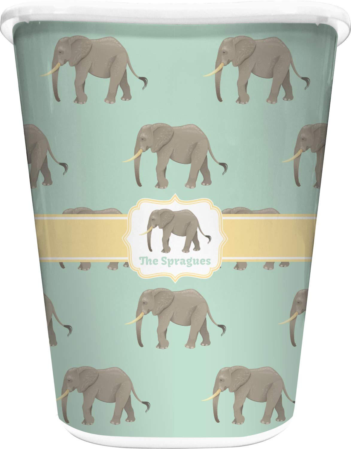 RNK Shops Personalized Elephant Waste Basket - Single Sided (White)