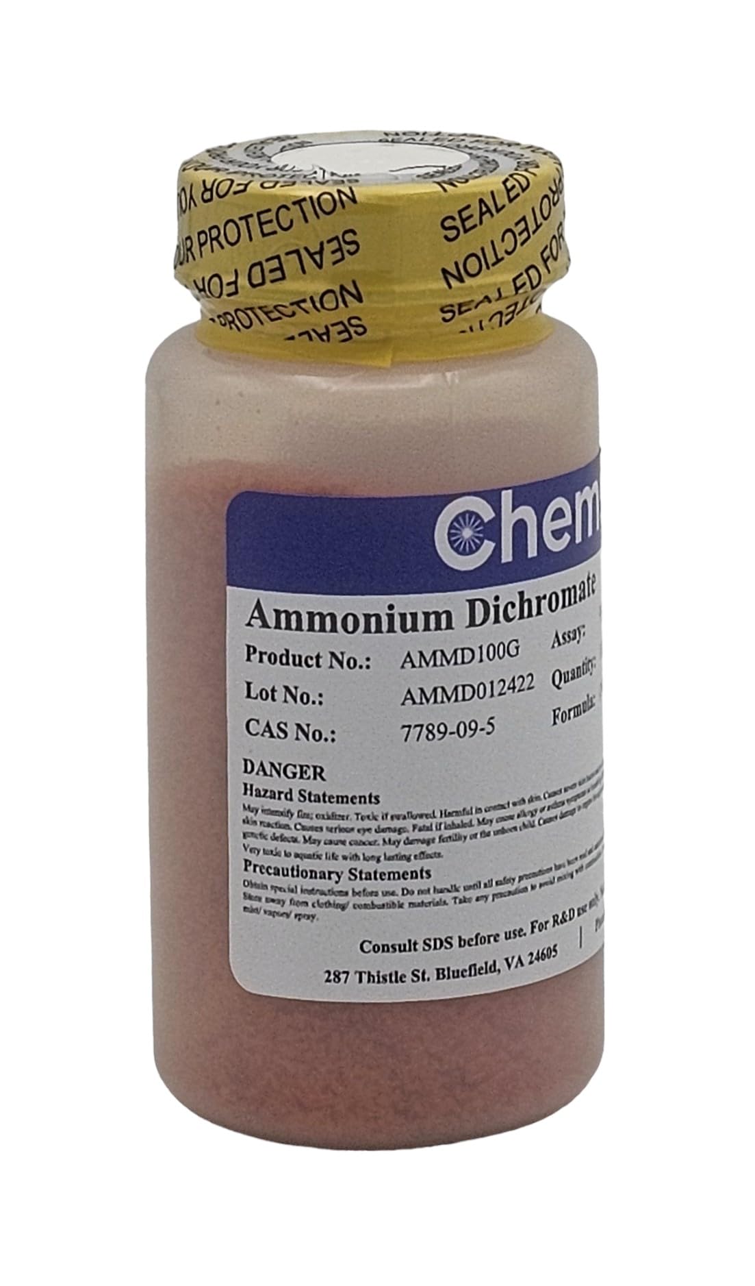 Ammonium Dichromate, ACS, 99.5+%, Certified, 100g