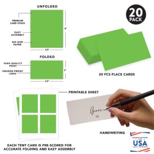 Andaz Press Table Tent Printable Place Cards, Kiwi Green 20-Pack, Seat Placement Cards Place cards Table Settings Name Cards for Baby Bridal Wedding School Graduation Food Cards Lime Green Place Cards