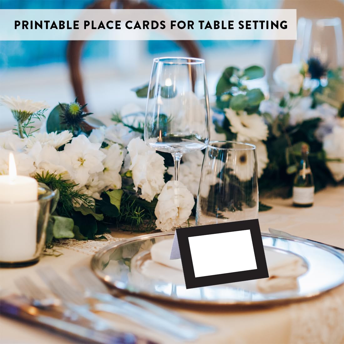 Andaz Press Table Tent Printable Place Cards, Formal Black and White 20-Pack, Seat Placement Cards Blank Place Cards Table Settings Name Cards for Baby Bridal Wedding, School Graduation Food Cards