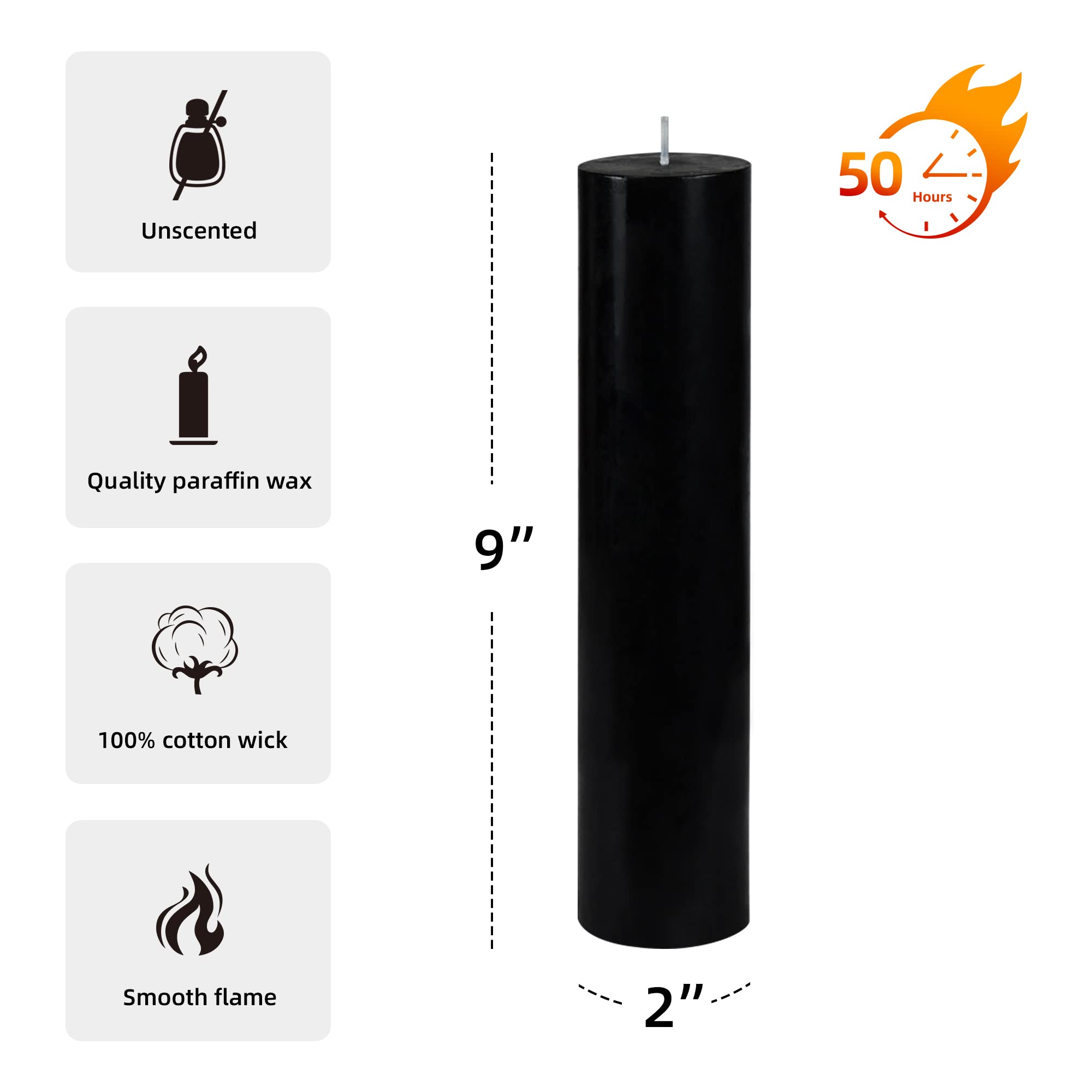 2 x 9 Black Pillar Candle