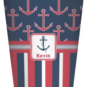 RNK Shops Personalized Nautical Anchors & Stripes Waste Basket - Single Sided (White)