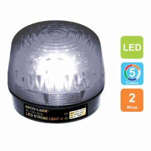 Seco-Larm SL-1301-SAQ/C Clear Lens Strobe Light, 10 Vertical LED Strips (54 LEDs) Increase Visibility From Various Directions, Built-in 100dB Programmable Siren, Six Different Flash Patterns