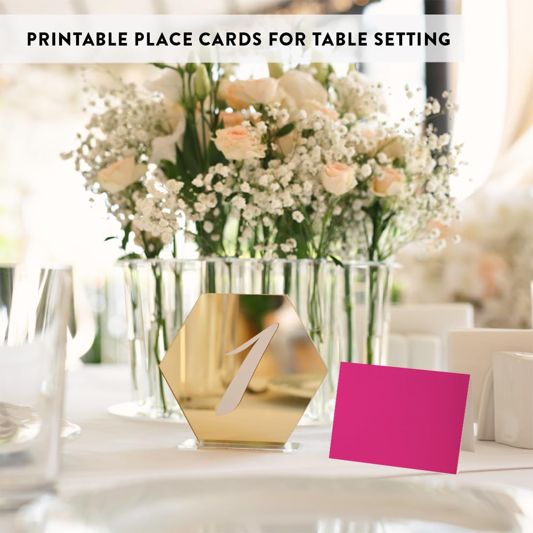 Andaz Press Table Tent Printable Place Cards, Fuchsia 20-Pack, Seat Placement Cards Blank Place Cards For Table Settings Name Cards for Baby Bridal Wedding Shower, School Graduation Food Cards