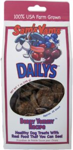 sams yams sweet potato dog treats, healthy dog treats for large, medium or small breed dogs, vegan sweet potato dog chews made in usa - sam's yams daily's berry yammy recipe dog snacks, 7oz