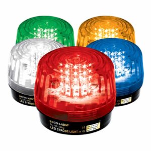 Seco-Larm SL-1301-SAQ/C Clear Lens Strobe Light, 10 Vertical LED Strips (54 LEDs) Increase Visibility From Various Directions, Built-in 100dB Programmable Siren, Six Different Flash Patterns