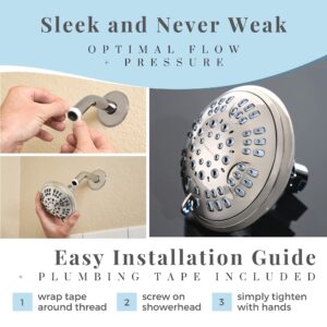 ShowerMaxx Luxury Spa Series Shower Head, 6 Spray Setting, 4.5 Inch Adjustable High Pressure Shower Head Fixture for Hard Water, 360-Degree Tilt Massage Shower System - Polished Chrome Shower Head