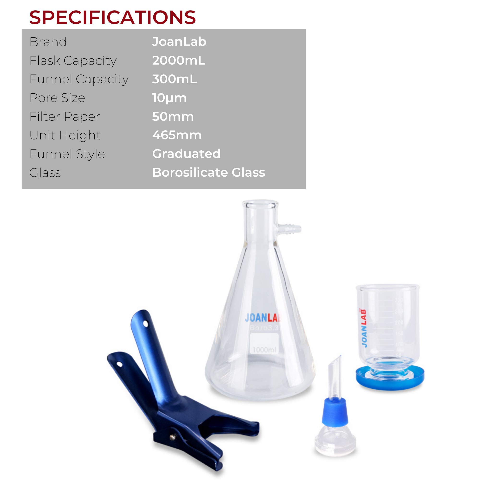 2000mL Lab Vacuum Filtration Apparatus, 2000mL Filtering Flask, 300 mL Graduated Funnel with 1 Year Warranty