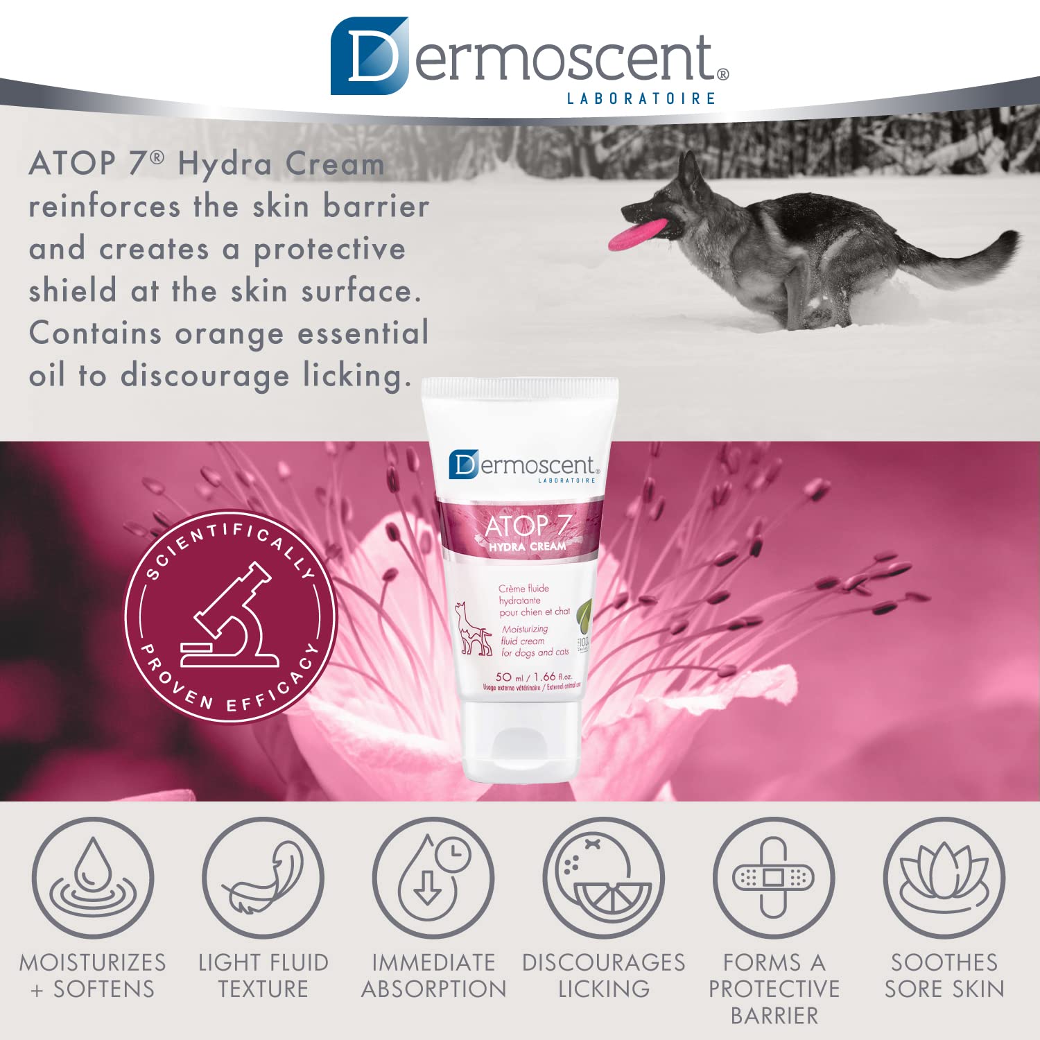 Dermoscent ATOP 7 Hydra Cream for Dogs & Cats for Dry & Allergy-Prone Skin Relief - Veterinarian Dermatologist Formulated - 50 ml / 1.66 fl. oz.