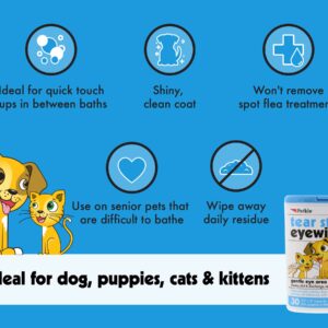 Petkin Pet Eye Wipes, 30 Moist Wipes - Gentle Eye Cleaning Wipes Remove Dirt, Discharge, & Tear Stains - Super Convenient Pet Wipes for Dogs, Cats, Puppies & Kittens - Ideal for Home or Travel