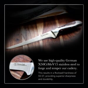 Hammer Stahl 9-Inch Fillet Knife | German Forged High Carbon Steel Fishing Knife | Flexible Kitchen Knife For Filleting, Boning, Trimming & Slicing | Ergonomic Quad-Tang Pakkawood Handle & Gift Box