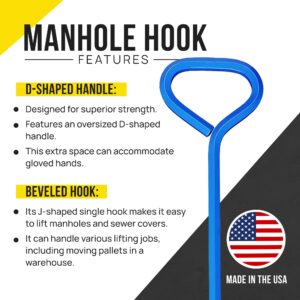 T&T Tools 36-Inch Manhole Hook Tool - Heavy Duty Single Hook for Lifting Manhole Covers, Storm Drains, Septic Tank Risers - Rigid Hex Alloy Steel Tool for Lifting, Pulling, and Removing Covers-1 Pack