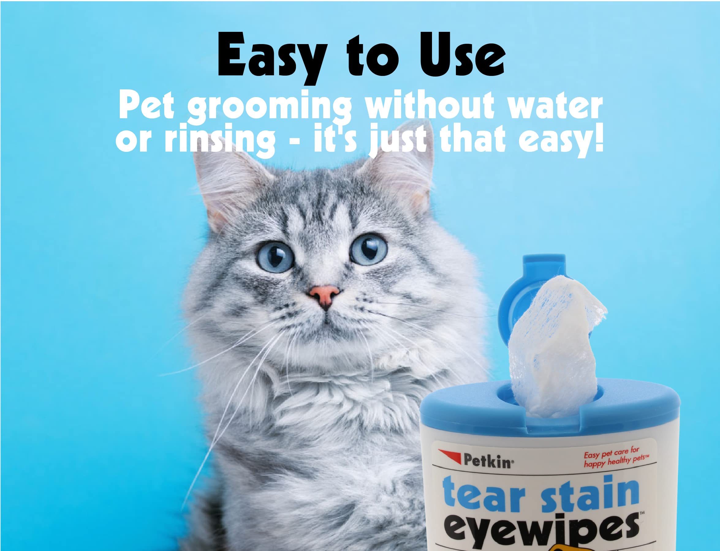 Petkin Pet Eye Wipes, 30 Moist Wipes - Gentle Eye Cleaning Wipes Remove Dirt, Discharge, & Tear Stains - Super Convenient Pet Wipes for Dogs, Cats, Puppies & Kittens - Ideal for Home or Travel