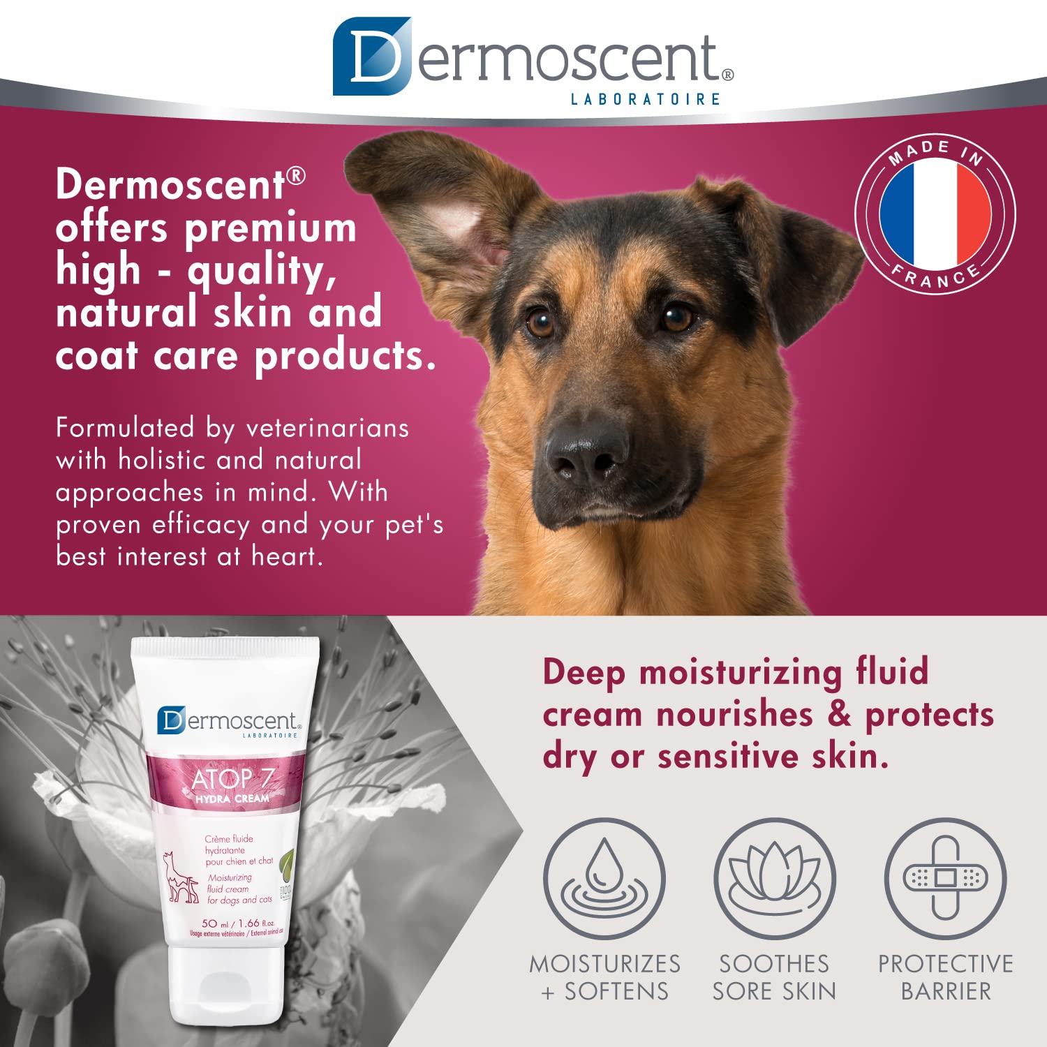 Dermoscent ATOP 7 Hydra Cream for Dogs & Cats for Dry & Allergy-Prone Skin Relief - Veterinarian Dermatologist Formulated - 50 ml / 1.66 fl. oz.