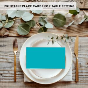 Andaz Press Table Tent Printable Place Cards, Aqua 20-Pack Seat Placement Cards Blank Place Cards Table Settings Name Cards for Baby Bridal Wedding Shower School Graduation Food Cards Blue Place Cards