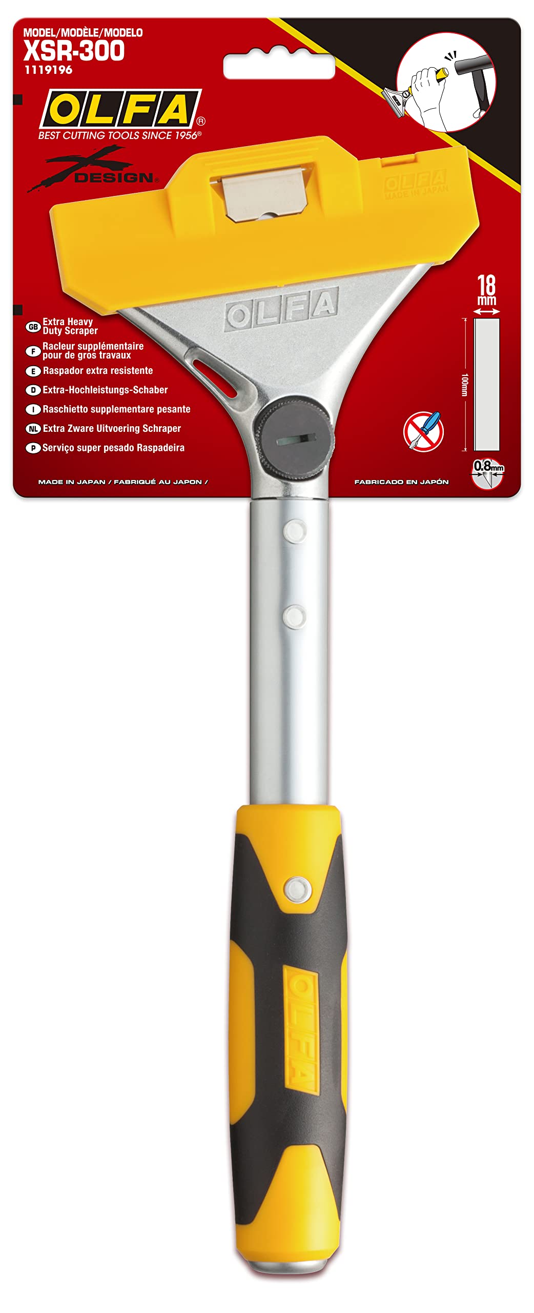 OLFA 12" Extra Heavy Duty Razor Scraper (XSR-300) - 12 Inch Steel Razor Blade Scraper Tool with Strike Tip & Non Slip Handle for Floors, Paint, Glass, Replacement Blades: OLFA BS & BSF Blades