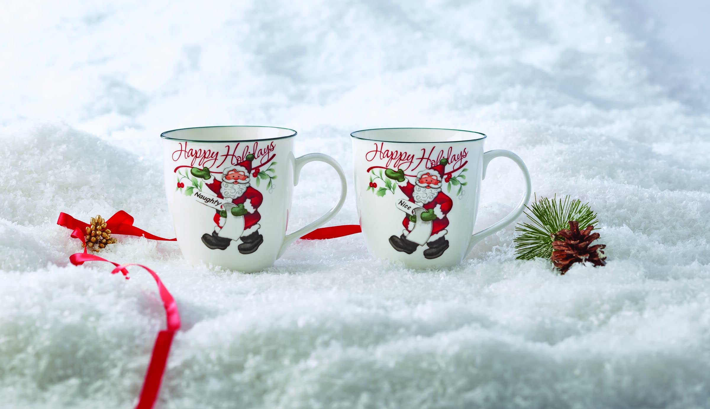 Pfaltzgraff Winterberry Mug Porcelain Naughty And Nice (Set of 2), 20 oz, Assorted -