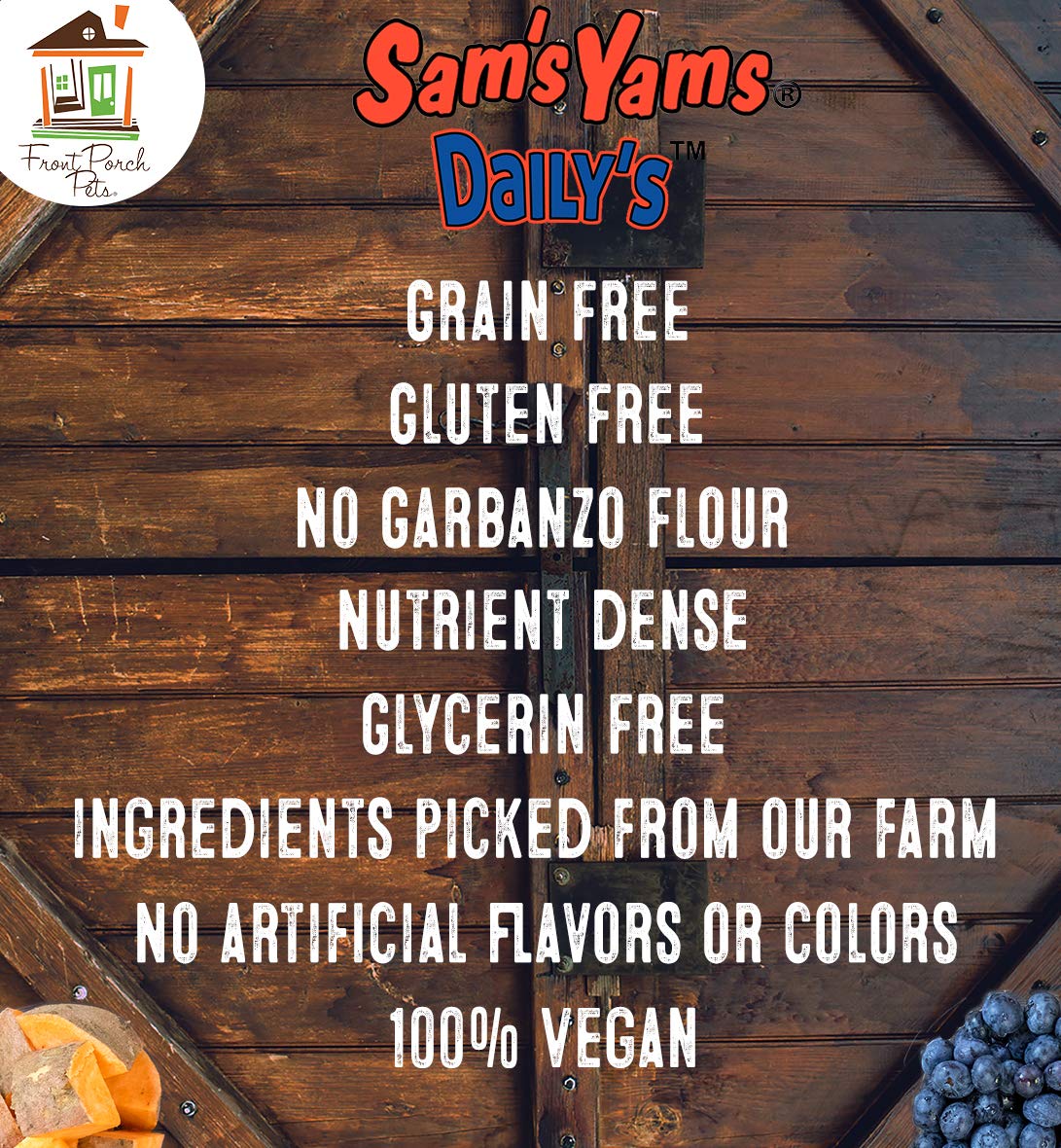 Sams Yams Sweet Potato Dog Treats, Healthy Dog Treats for Large, Medium or Small Breed Dogs, Vegan Sweet Potato Dog Chews Made in USA - Sam's Yams DAILY's Berry Yammy Recipe Dog Snacks, 7oz