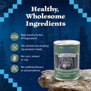 Blue Buffalo Wilderness Adult Wet Dog Food, High-Protein & Grain-Free, Made with Natural Ingredients, Duck & Chicken Grill, 12.5-oz. Cans, 12 Count