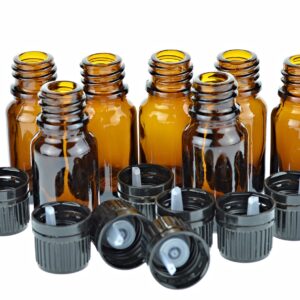 Wild Essentials 10ml Amber Glass Bottles with Euro Dropper Caps - Great for Essential Oils, Perfumes and DIY Aromatherapy - Easy to Fill, Clean and Reuse - Protective and Durable (8)