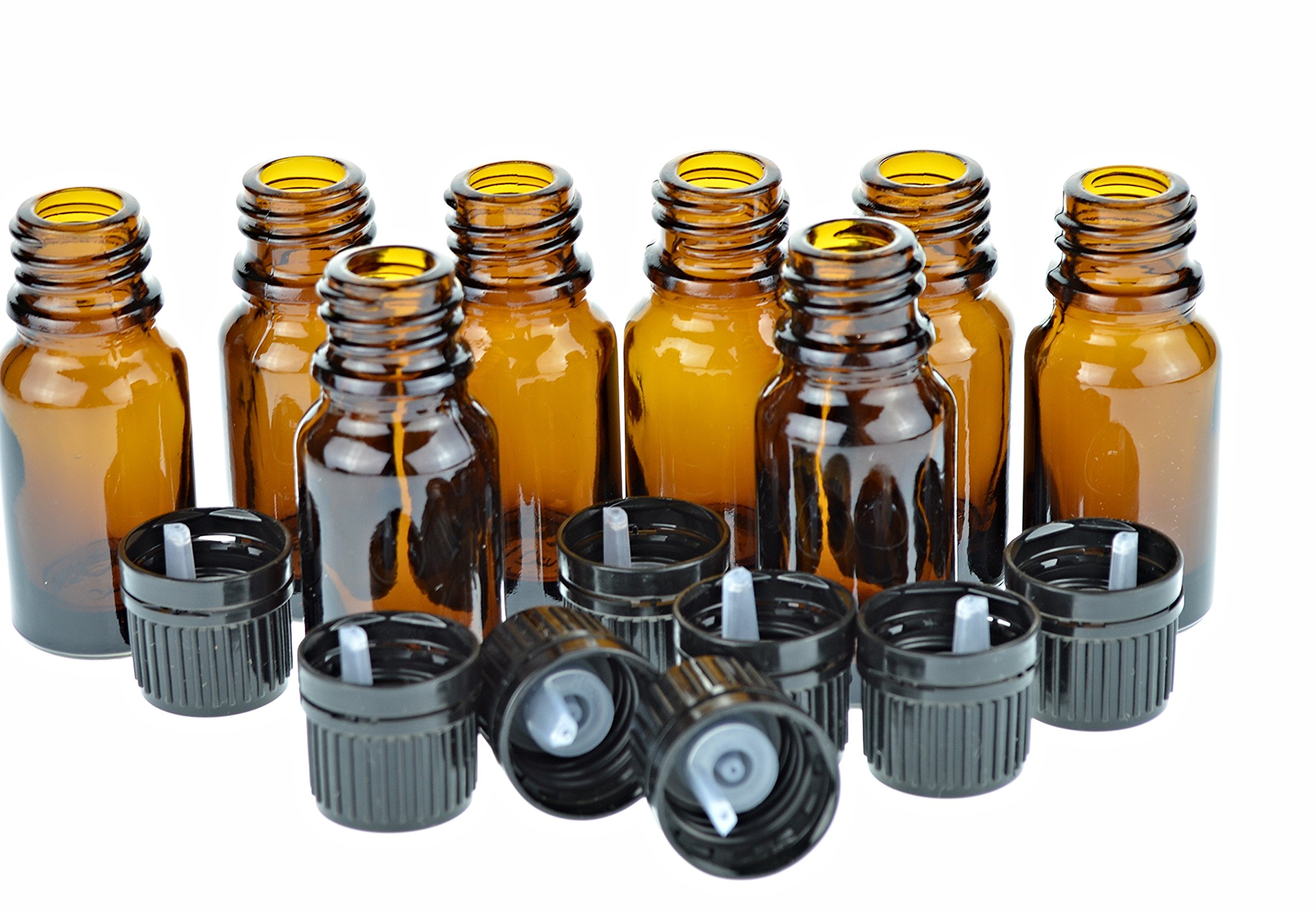 Wild Essentials 10ml Amber Glass Bottles with Euro Dropper Caps - Great for Essential Oils, Perfumes and DIY Aromatherapy - Easy to Fill, Clean and Reuse - Protective and Durable (8)