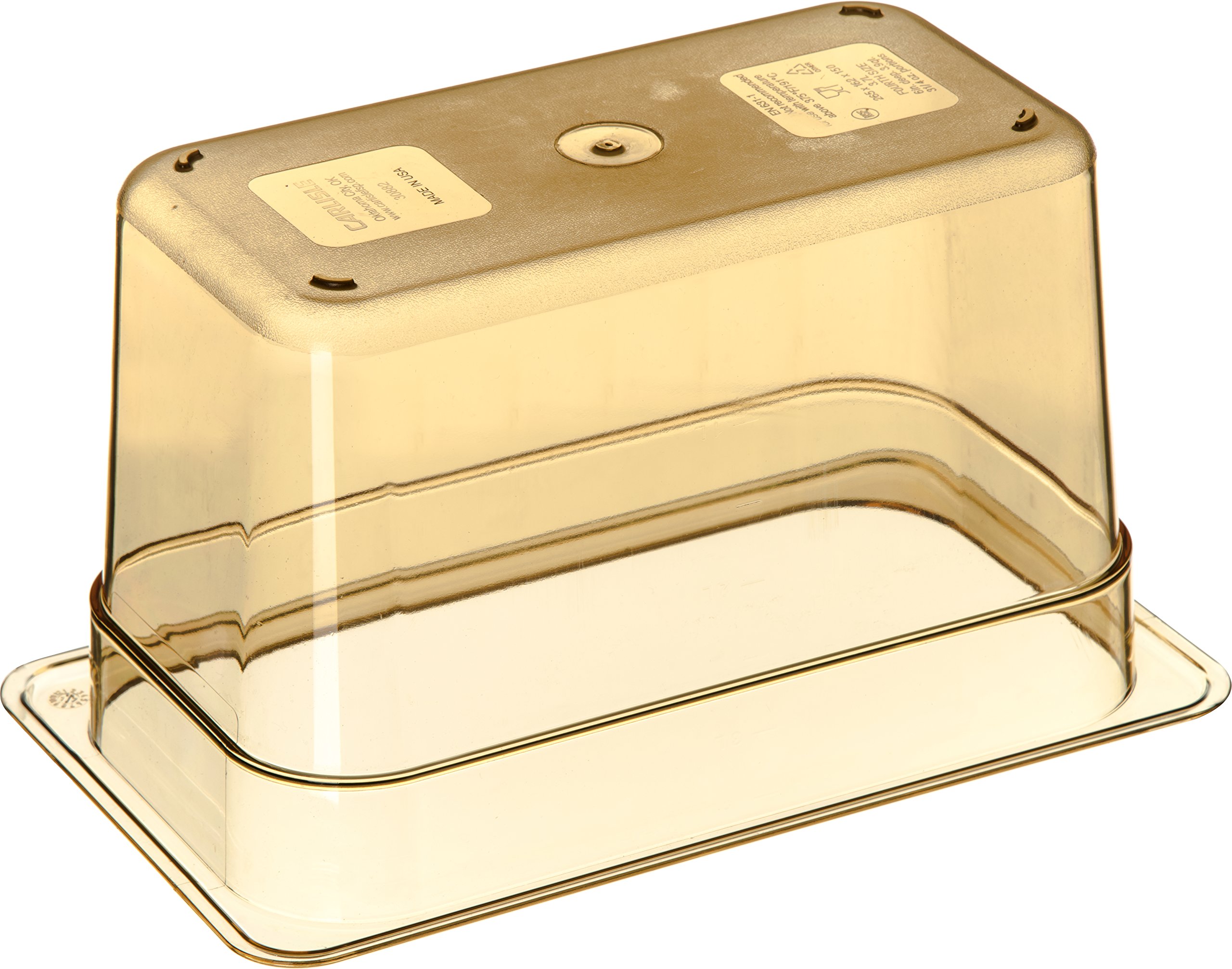 Carlisle FoodService Products Storplus High Heat Food Pan Steam Table Pan, Chafing Pan with Spoonable Corners for Catering, Buffets, Restaurants, High Heat Plastic, 1/4 Size 6 Inches Deep, Amber