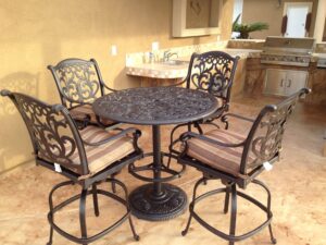 cast aluminum powder coated 5pc outdoor patio bar set with 42" round bar table - antique bronze l8