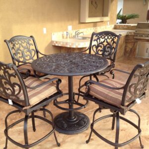 Cast Aluminum Powder Coated 5pc Outdoor Patio Bar Set with 42" Round Bar Table - Antique Bronze L8