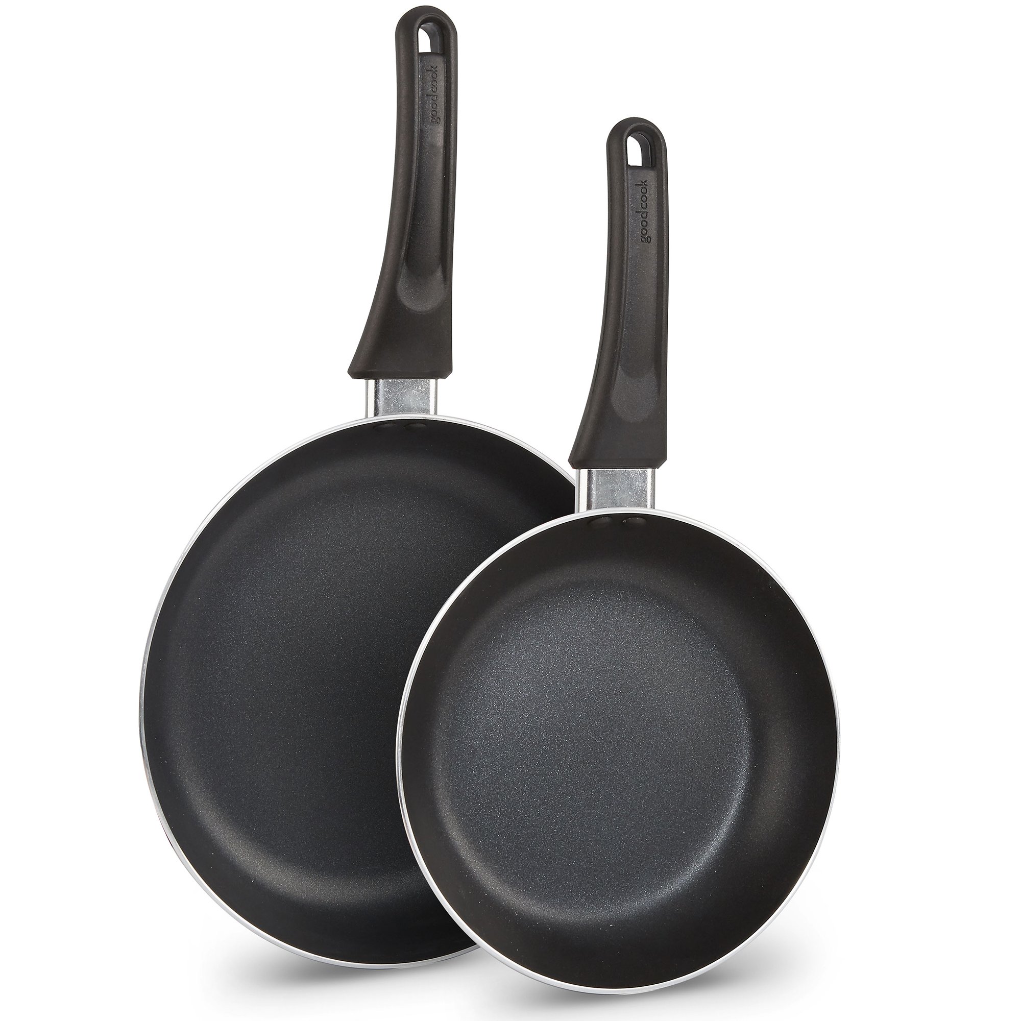 GoodCook Nonstick Aluminum Frying Pan Set, 8" and 10" Skillets, Black, Even Heating, Stay-Cool Ergonomic Handle, PFOA-Free Nonstick Coating, Ideal for Sautéing, Searing, and Frying