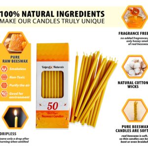 50 All Natural Décor 100% Pure Beeswax Taper Candles – Tall (6 in), Unscented, Dripless, Smokeless, Slow Burning, Non Toxic, Honey Scent - for Home, Dinner, Cake, Prayer, Church, Hanukkah, Christmas