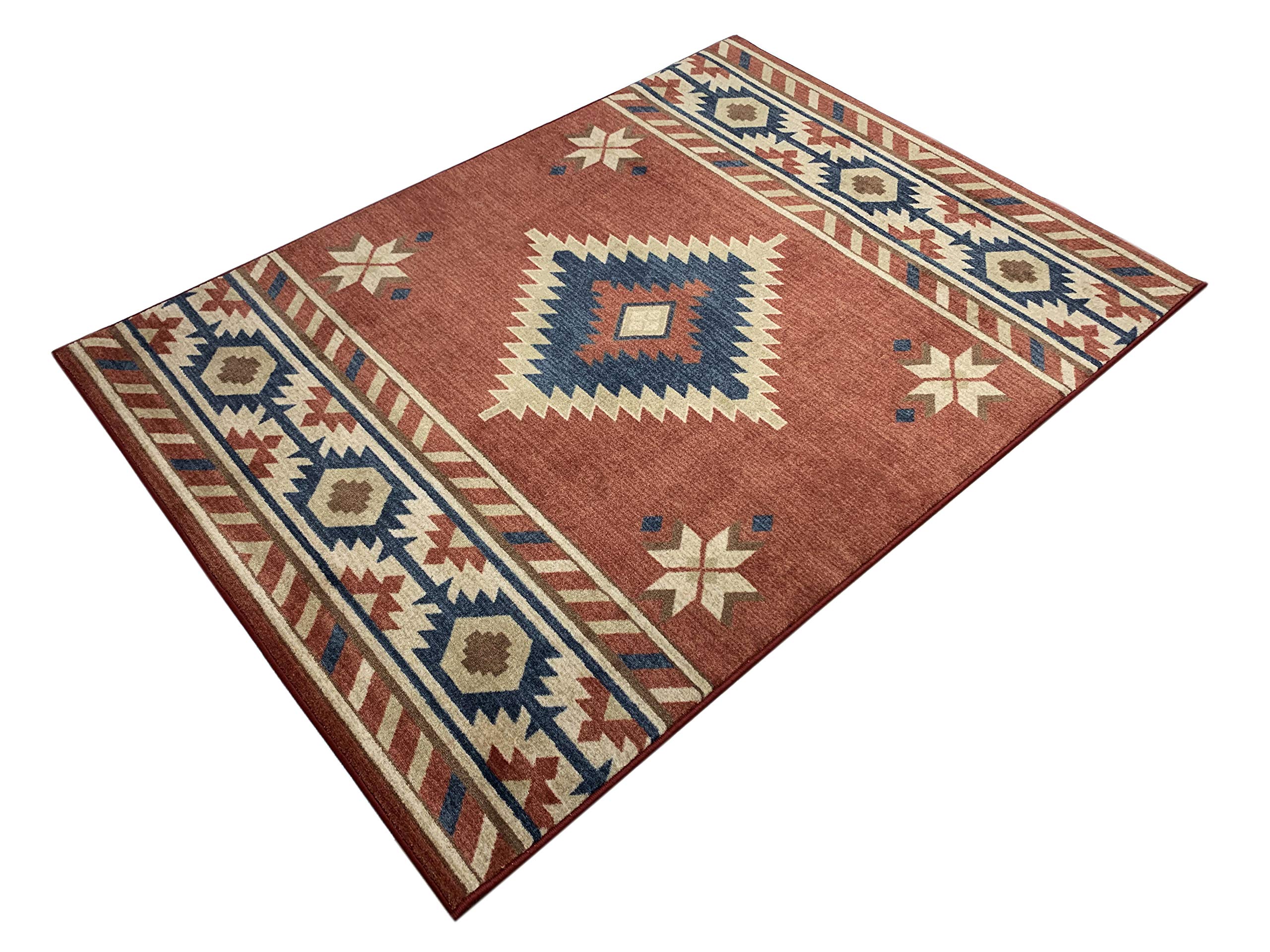 Nevita Collection Southwestern Native American Design Area Rug Southwest Design Rugs Geometric South West Pattern (Orange (Terra) Blue Beige Red, 5'3" x 7'1")