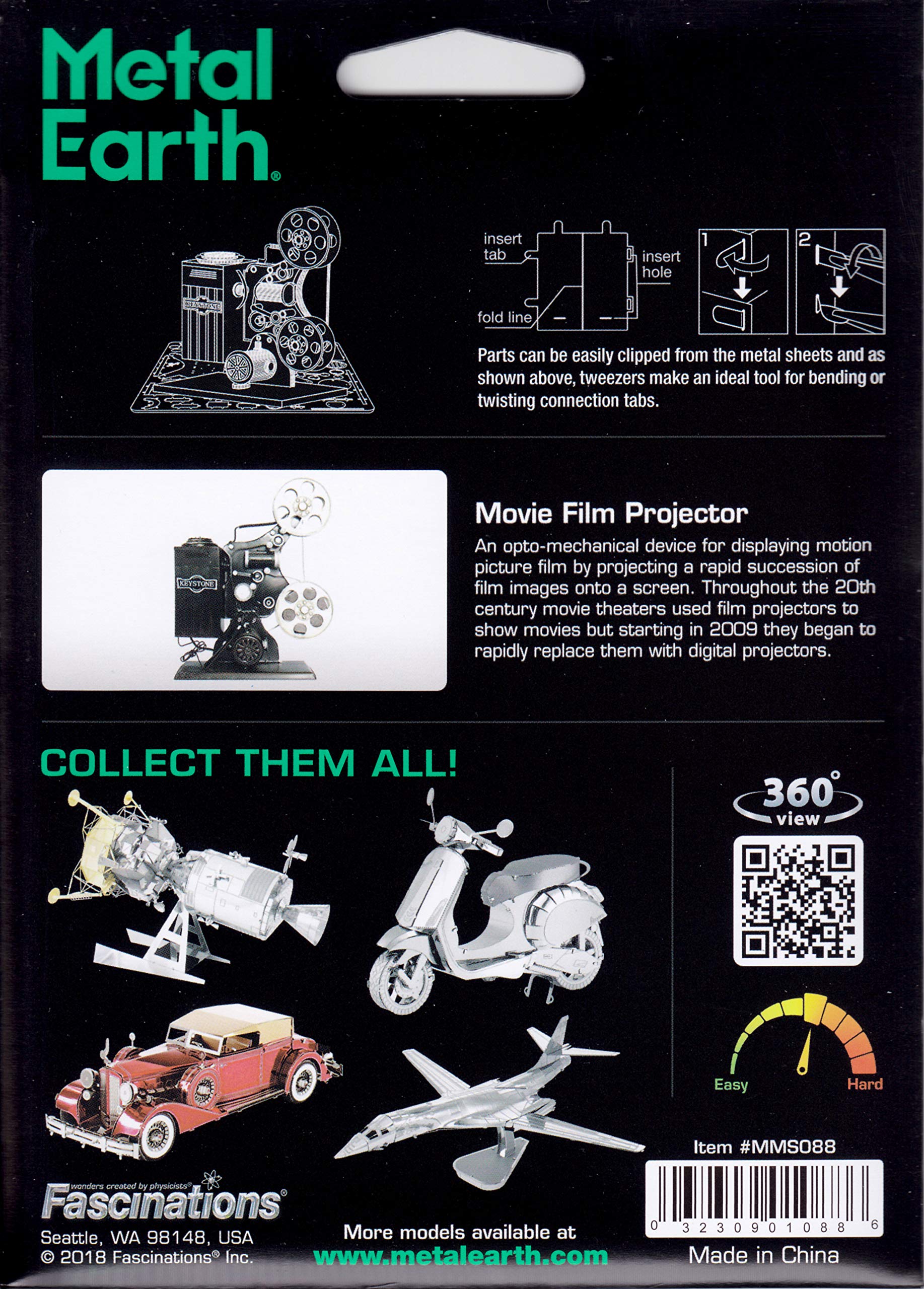 Fascinations Metal Earth Vintage Movie Film Projector 3D Metal Model Kit