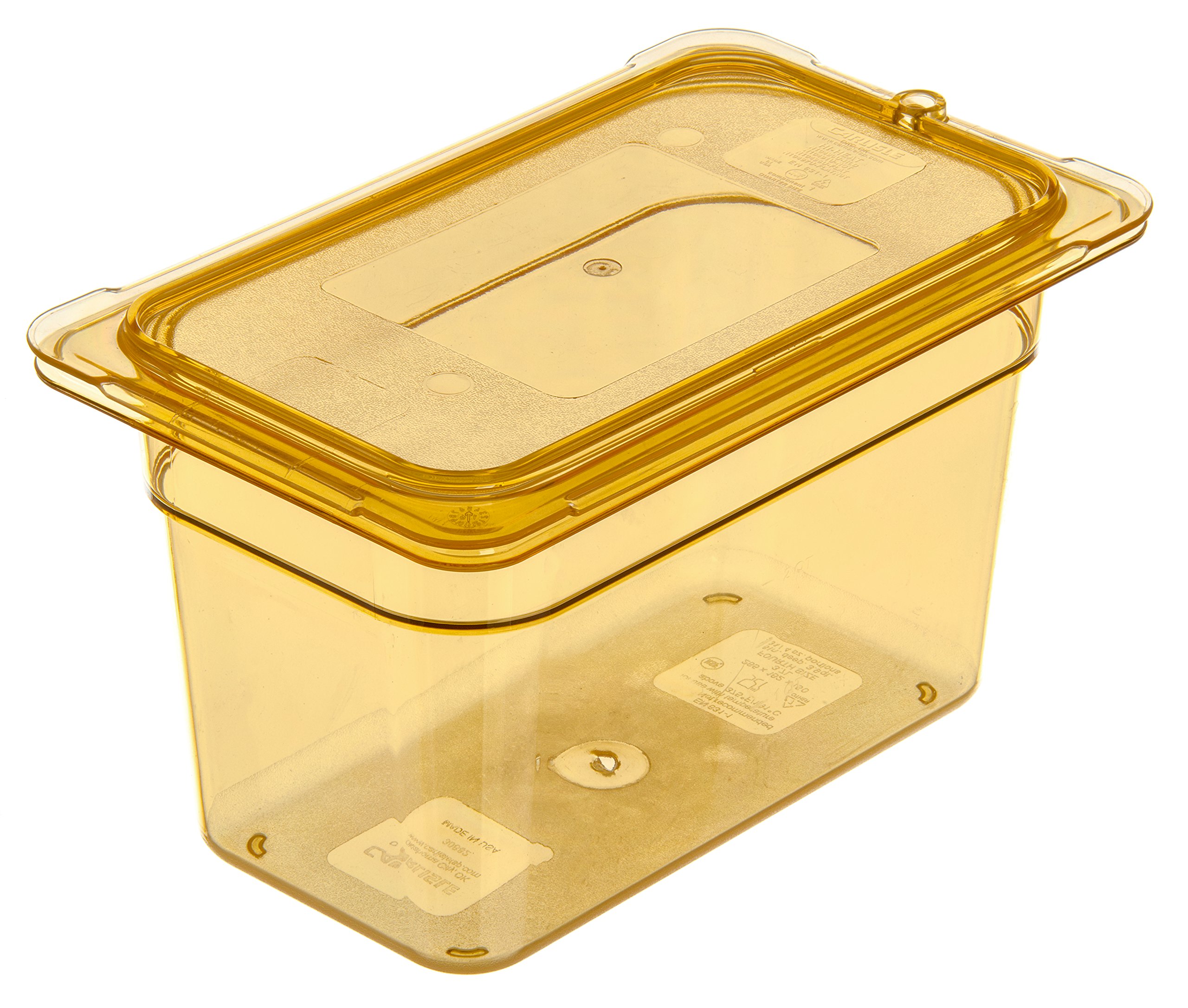 Carlisle FoodService Products Storplus High Heat Food Pan Steam Table Pan, Chafing Pan with Spoonable Corners for Catering, Buffets, Restaurants, High Heat Plastic, 1/4 Size 6 Inches Deep, Amber