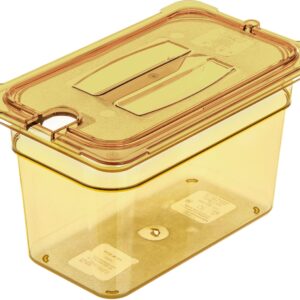 Carlisle FoodService Products Storplus High Heat Food Pan Steam Table Pan, Chafing Pan with Spoonable Corners for Catering, Buffets, Restaurants, High Heat Plastic, 1/4 Size 6 Inches Deep, Amber