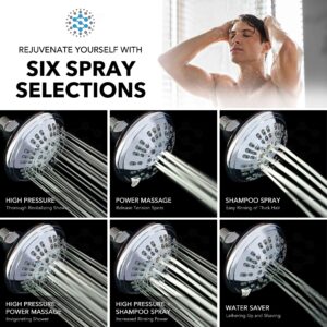 ShowerMaxx Luxury Spa Series Shower Head, 6 Spray Setting, 4.5 Inch Adjustable High Pressure Shower Head Fixture for Hard Water, 360-Degree Tilt Massage Shower System - Polished Chrome Shower Head