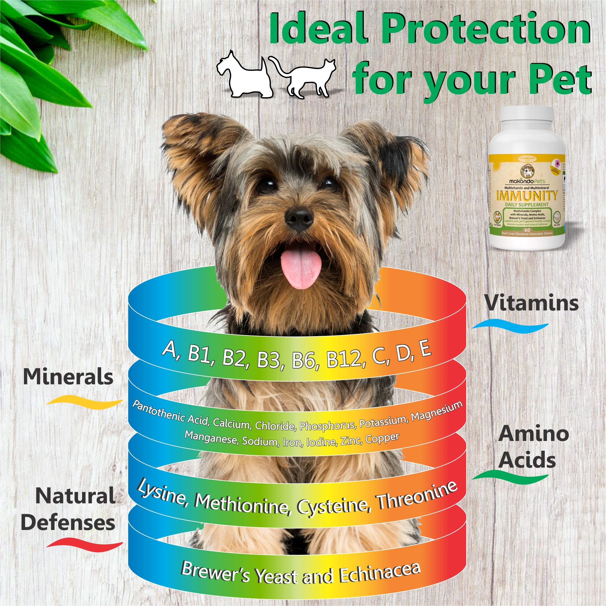 Immune Support Dog Supplement - Dog Allergy Relief with Vitamins, Minerals, Echinacea and Brewers Yeast for Dogs - Immunity Dog Health Supplies, Dog Itch Relief - Cat & Dog Vitamins and Supplements