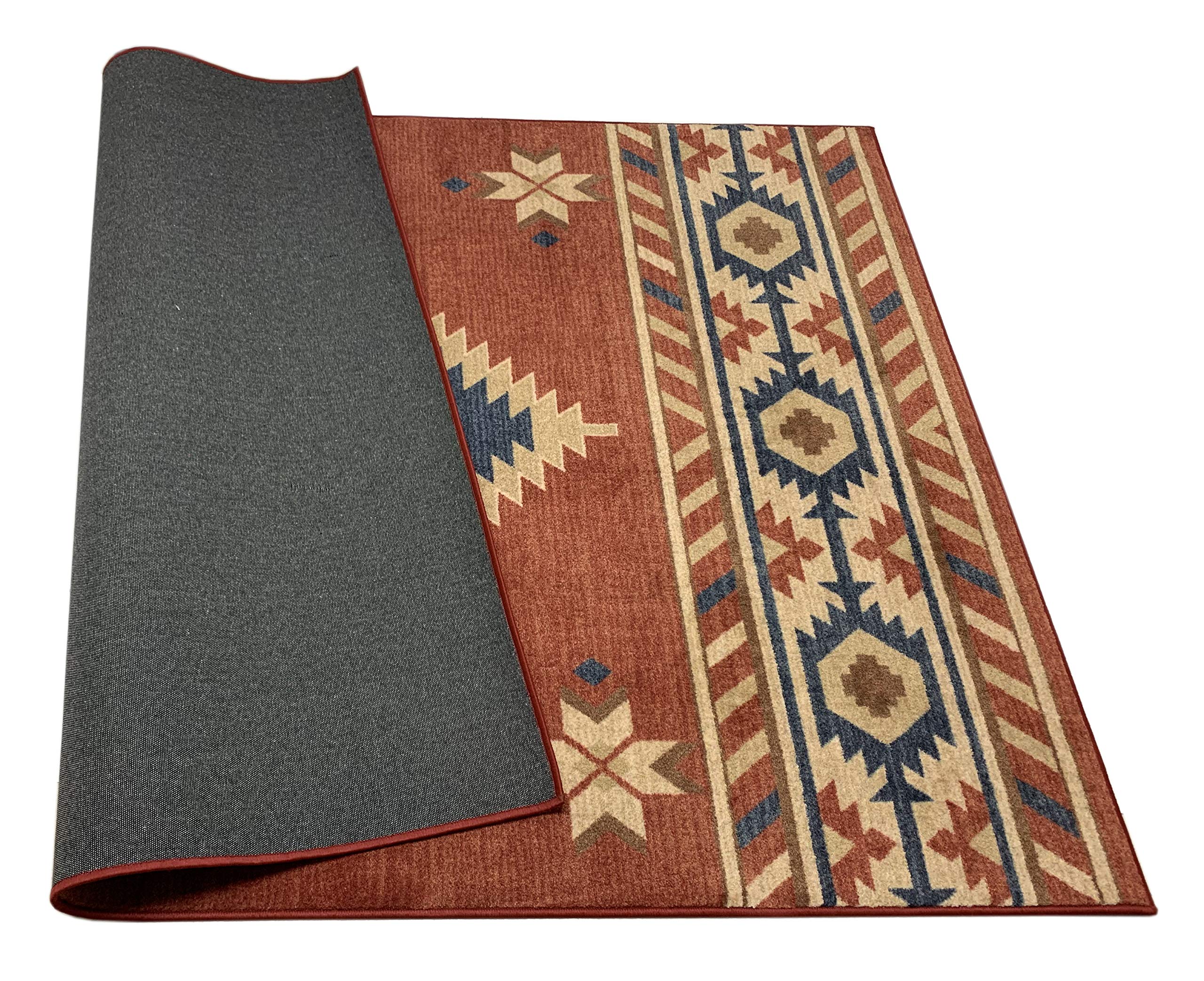 Nevita Collection Southwestern Native American Design Area Rug Southwest Design Rugs Geometric South West Pattern (Orange (Terra) Blue Beige Red, 5'3" x 7'1")