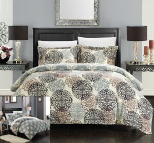 chic home 2 piece jerome boho inspired reversible print duvet set, twin, beige