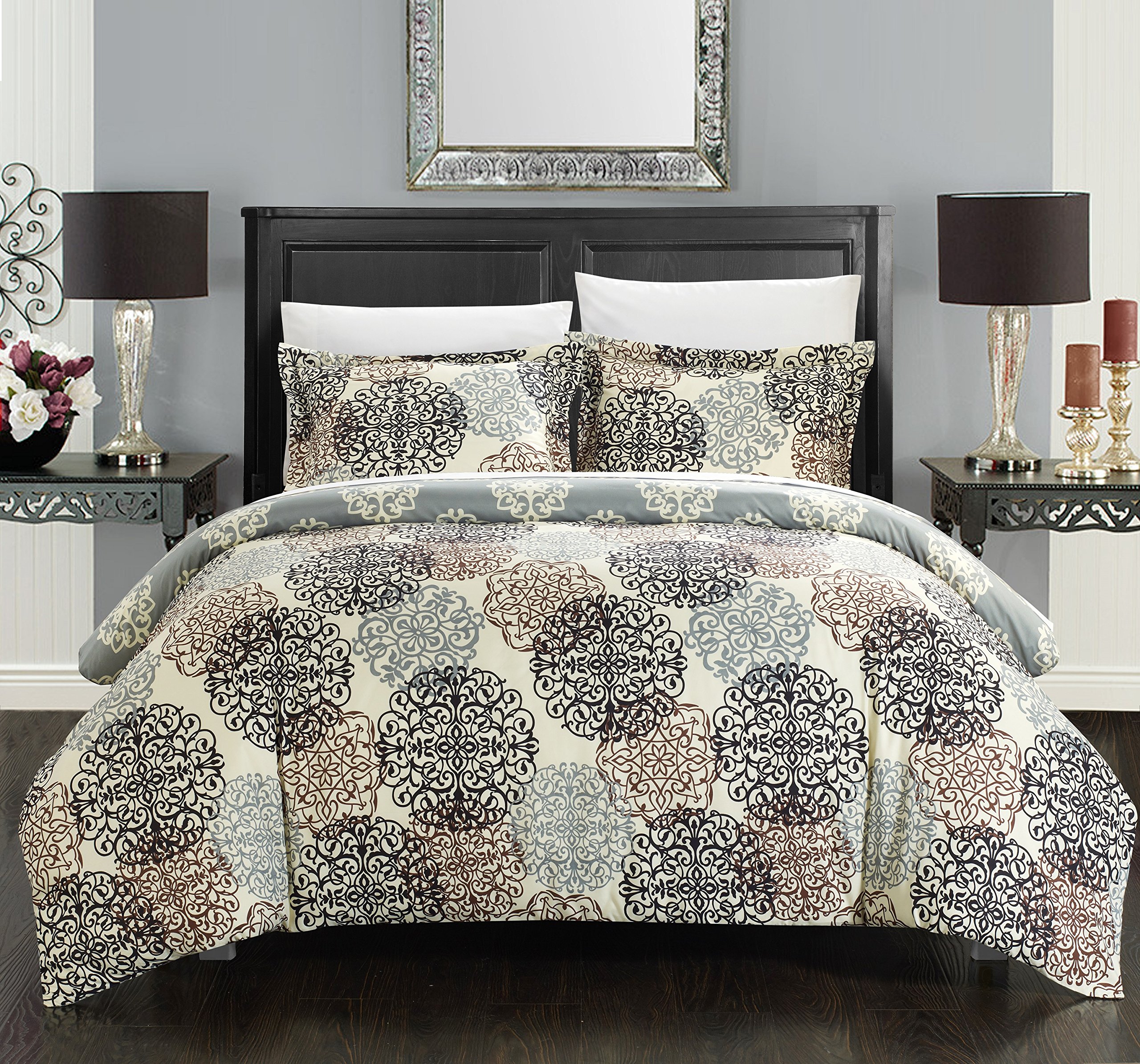 Chic Home 2 Piece Jerome Boho Inspired Reversible Print Duvet Set, Twin, Beige